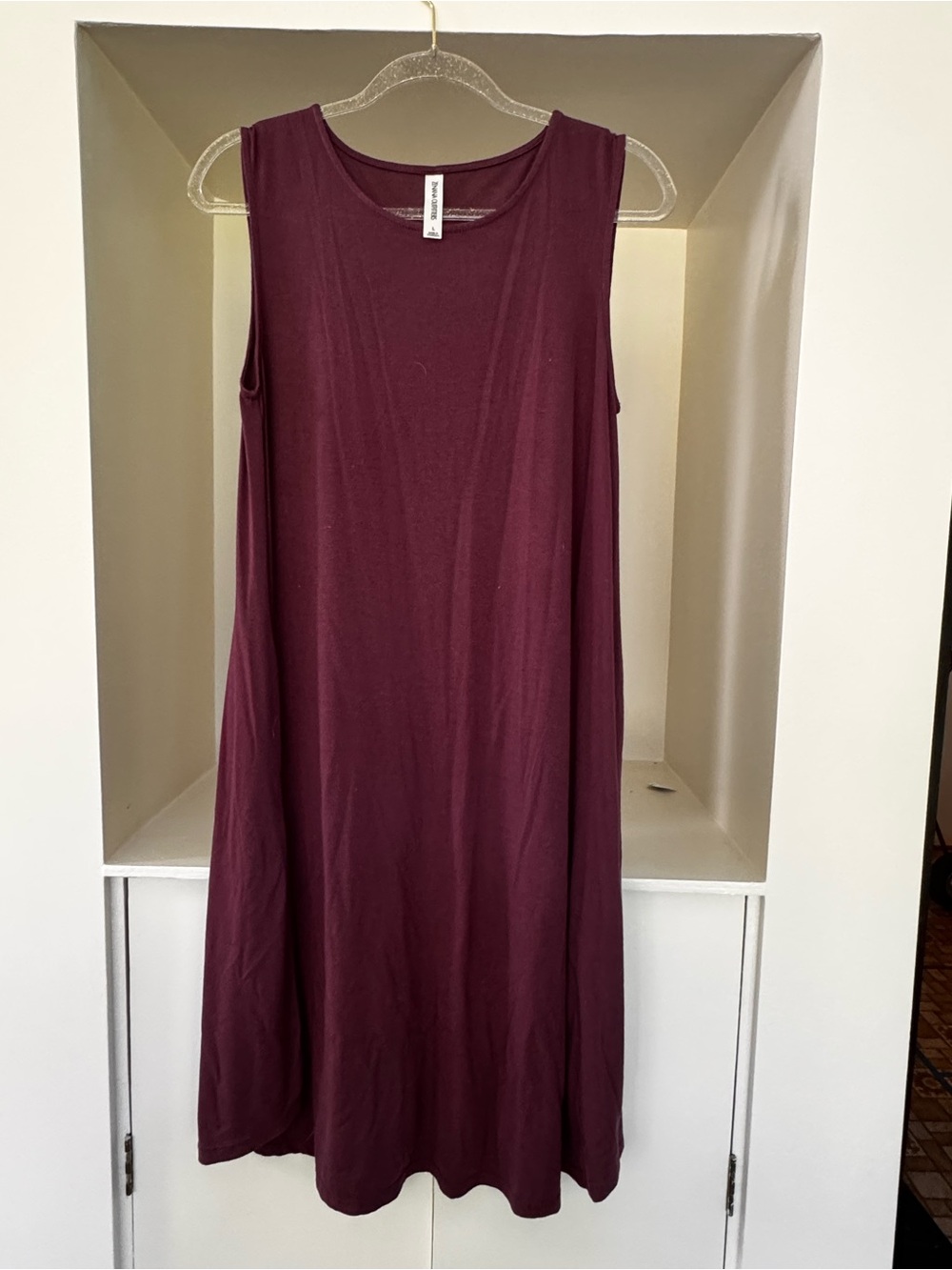 Zenana Outfitters Burgundy Sleeveless Swing Dress Size Large Soft Stretch Midi